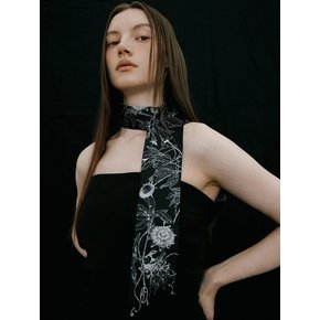 Botanic Garden Long Twilly Silk Scarf - Black