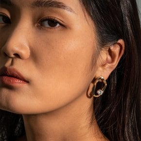 [Abstract] Waves Bold S.Diamond Earring