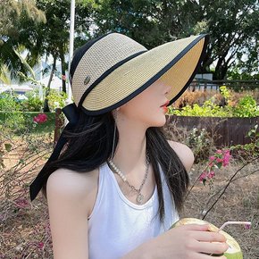 아그나 챙이 넓은 여름 밀짚 돌돌이 썬캡 자외선차단 벨크로 비치 바캉스 여성 모자