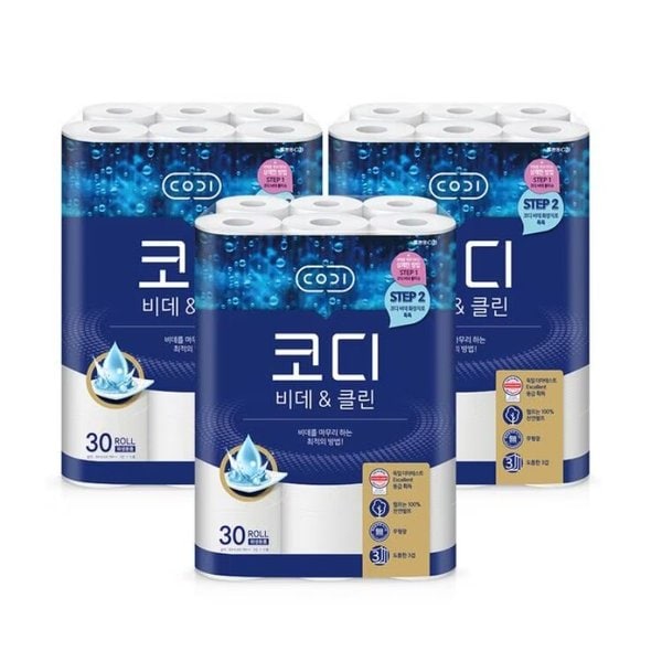 비데앤클린 천연펄프 30m*30롤 3팩