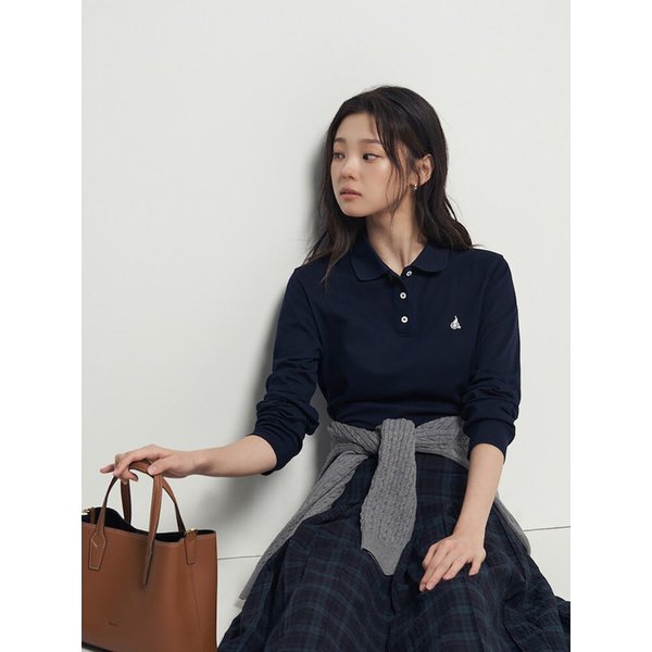 레이어드 디테일 긴소매 피케 티셔츠  네이비 (BF5841C91R)