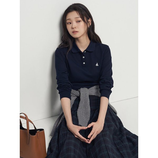 레이어드 디테일 긴소매 피케 티셔츠  네이비 (BF5841C91R)