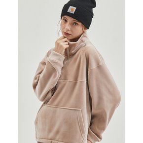 Velvet High Neck Zip-up MTM PinkBeige