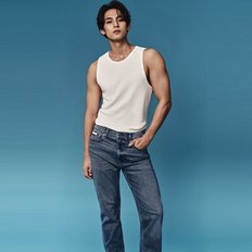 남성 슬림 스트레이트핏 미드블루 스트레치 데님(4RB902G)