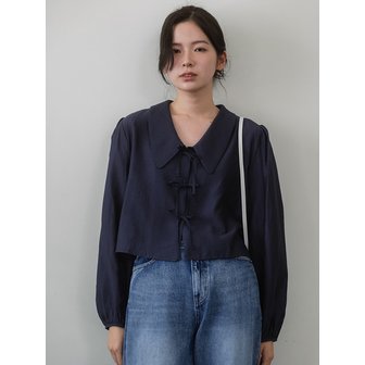 라미네즈 Semi Crop Ribbon Blouse - Navy