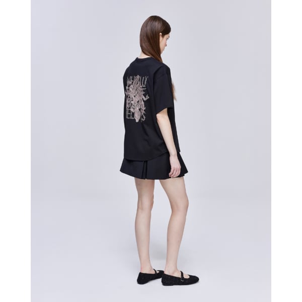[파주점] [송지오우먼]송지오 컬렉션 오키드 엠브로이드 티셔츠 블랙 WH3TS722BK