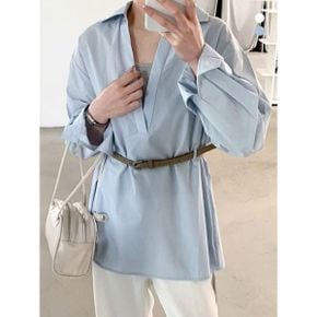 퍼브 벨티드 브이넥 카라 셔츠_P403504117