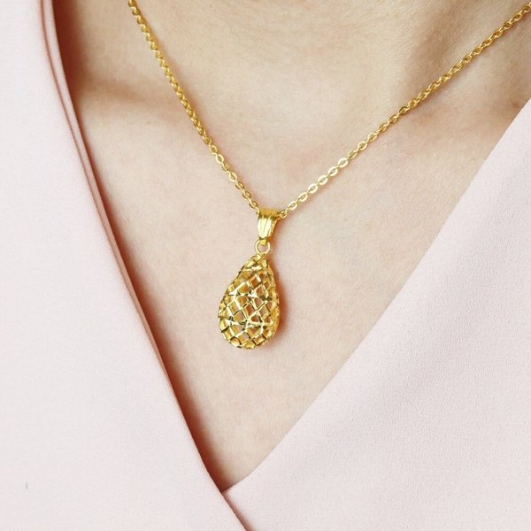 [가앤] 순금 통통 물방울 망사 목걸이 메달 펜던트 3.75g