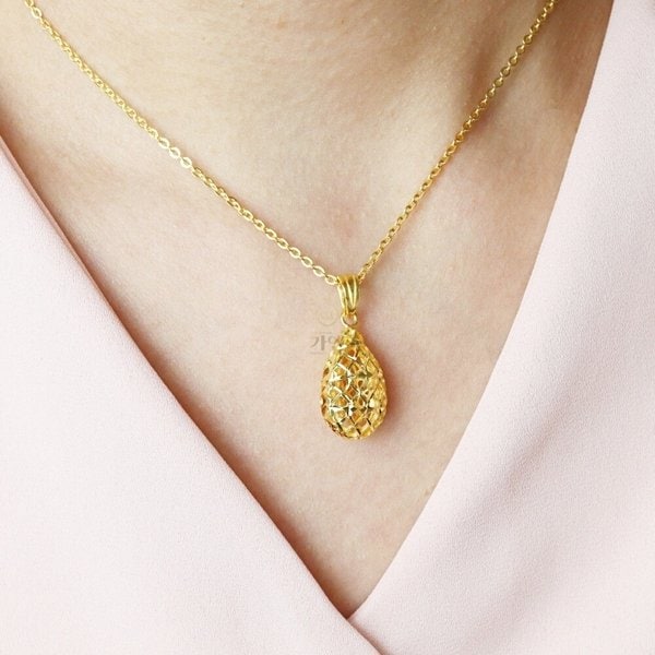 [가앤] 순금 통통 물방울 망사 목걸이 메달 펜던트 3.75g