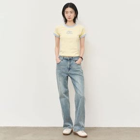 WOMAN 래글런 크롭 링거 티셔츠 [LEMON] / WBE2L01536