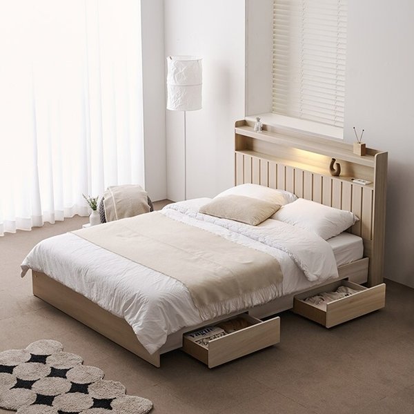 [보루네오] 아르메 브릭스 LED 서랍형 침대 Q 독립 매트리스 (수도권무배)