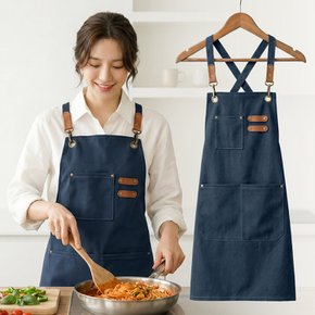 [1+1] 탄탄캔버스 홈카페 방수앞치마 멀티포켓 길이조절형 컬러4종