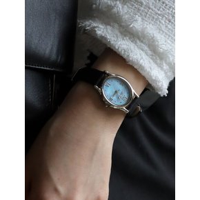 Gem-Silver/Aquamarine (Black leather)