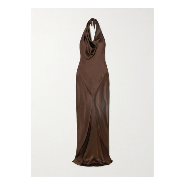 드레이프 실크 새틴 홀터넥 가운 브라운 1647597333155025