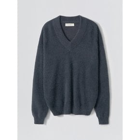 Hairy Angora V-Neck Knit_Charcoal