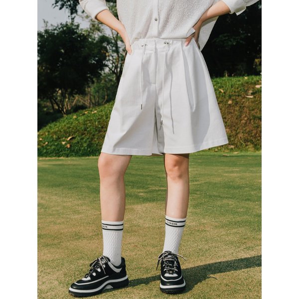 Stretch wide half pants (white)