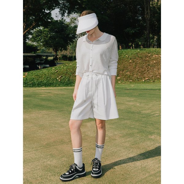 Stretch wide half pants (white)