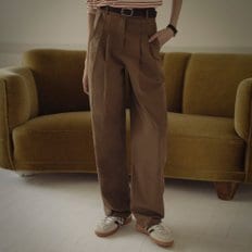 Gold button classic cotton pants_Brown