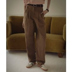 Gold button classic cotton pants_Brown