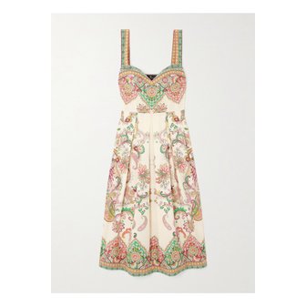 에트로 플리츠 프린트 코튼 포플린 미디 드레스 화이트 1647597357061003