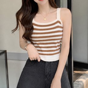 배색 스트라이프 스퀘어넥 니트 나시 크롭탑 LK NS14_P428428286