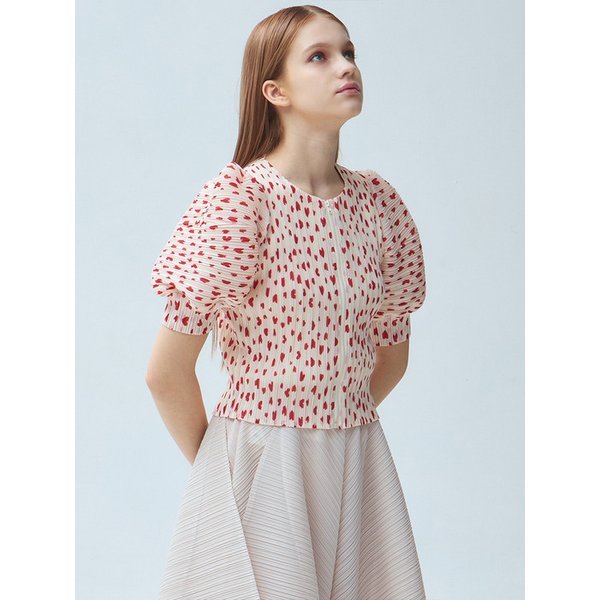 하트 패턴 플리츠 집업 블라우스_3colors