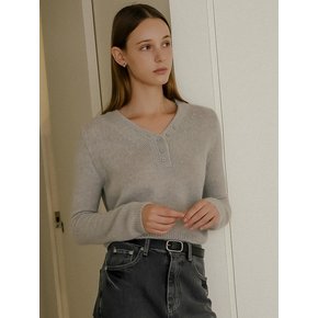 Feminine V-neck cropped knit_Gray