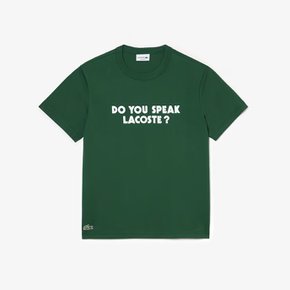 (남성)DO YOU SPEAK LACOSTE 메시지 그래픽 반팔 라운드 티셔츠(TH0134-54G 132)그린