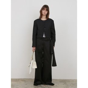 BELTED DROP COTTON PANTS [BLACK]