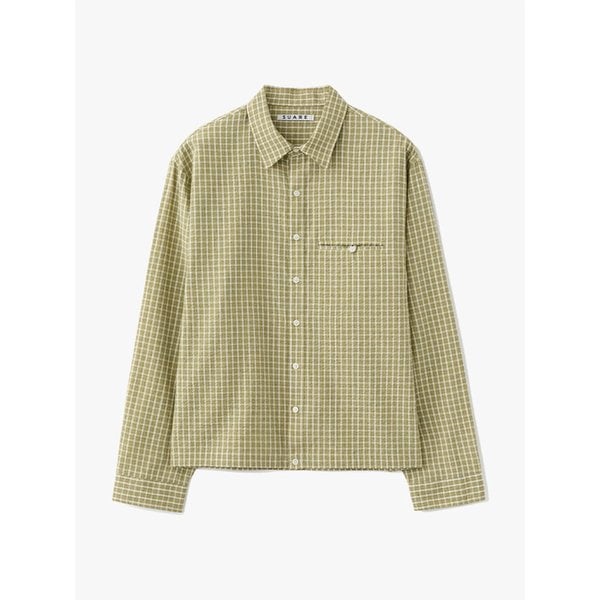 (우먼)크링클 체크 크롭 셔츠 올리브