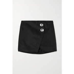 Wrap-effect Button-detailed Recycled Shell Mini Skirt 블랙