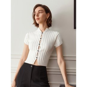 YY_Neck cut out button slim knit top