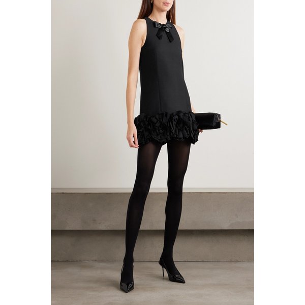 플라워 아플리케 리본 장식 트윌 미니 원피스 46376663162976738