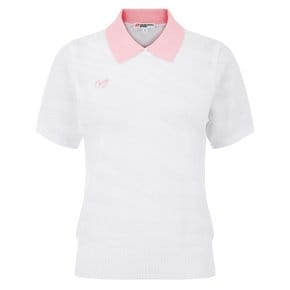 26S/S  여성 지브라 자카드 배색 카라 반팔 니트 (421F2SR406)