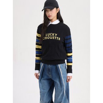 럭키슈에뜨 Stripe Sleeve Slim Fit Knit Pullover (black) LFWAW25420BKX