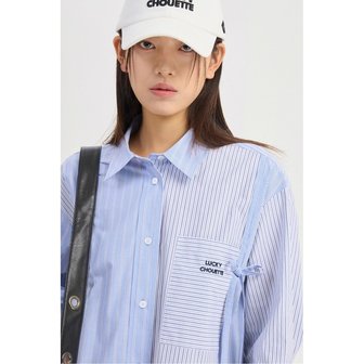 럭키슈에뜨 Ribbon Stripe Mix Shirt Type Short Sleeves Blouse (blue) LFSAM26400BUX