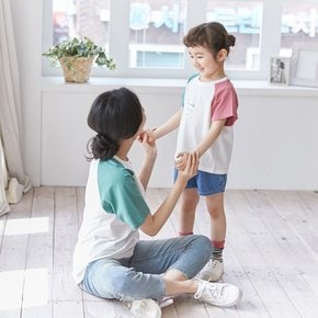 배색러브 반팔 엄마와아기 21B02WK/패밀리룩,가족사진의상