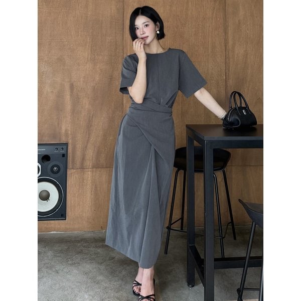[이환PICK] DRAPE WAIST LONG DRESS_N6SON0418