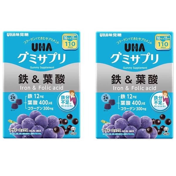 일본 UHA 우하 철분 엽산 콜라겐 구미 젤리 아사히믹스 200정 2팩