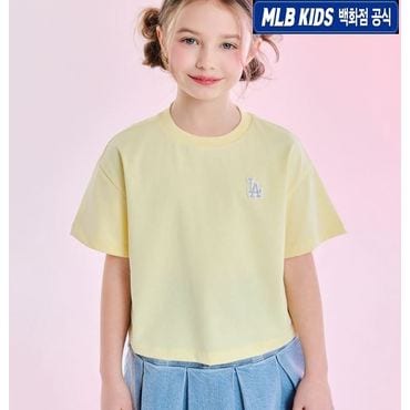 MLB키즈 (백화점공식)25SS 베이직 여아 스몰로고 크롭 티셔츠 7FTSB0553-07YEL