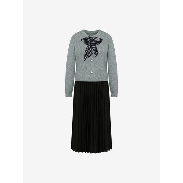 도트 스카프 니트 플리츠 원피스 (VMOCA2905)