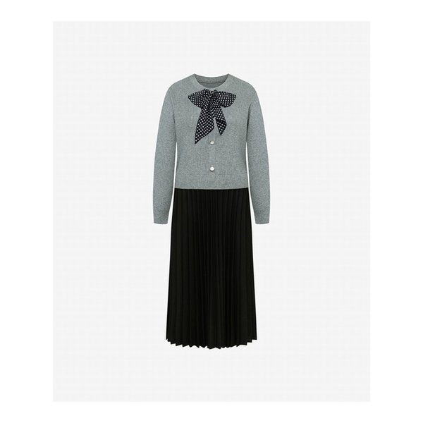 도트 스카프 니트 플리츠 원피스 (VMOCA2905)