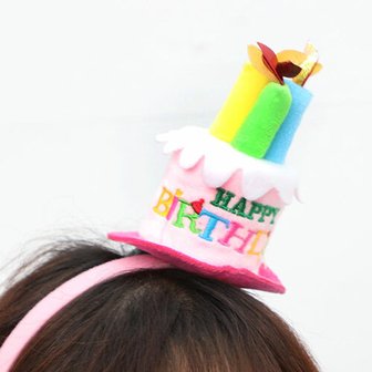 스투피드 생일 케이크 모자 머리띠 (핑크)
