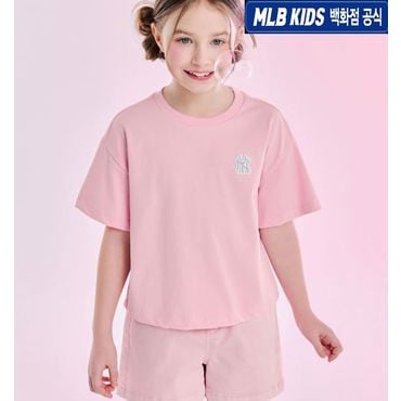 MLB키즈 (백화점공식)25SS 베이직 여아 스몰로고 크롭 티셔츠  7FTSB0553-50PKM