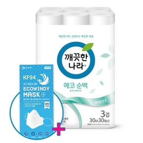 깨끗한나라 에코 순백 화장지 30m 30롤 1팩 +윈디1매