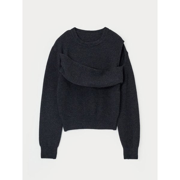 드레이프 프런트 니트 - 차콜