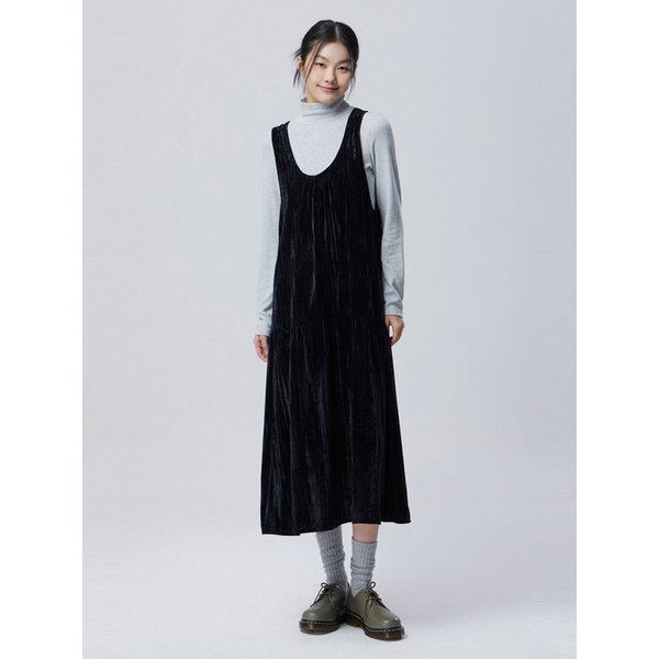 벨벳 스트라이프 라인 원피스_BAOP01611BK