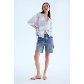 리넨 블렌드 셔츠 화이트/블루 스트라이프 1256936004
