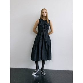 CENTER SHIRRING PUFFY DRESS / BLACK