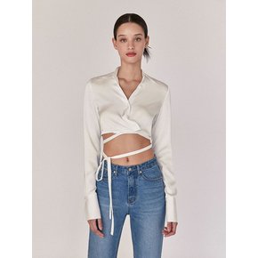 White Marais Silky Cropped Ribbon Blouse